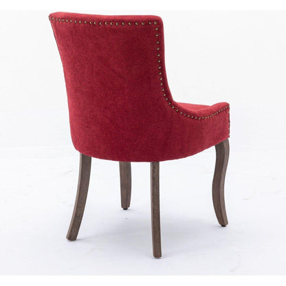 Ultra Side Dining Chair,Thickened fabric chairs with neutrally toned solid wood legs,Bronze nail head,Set of 2,Wine Red,Burgundy