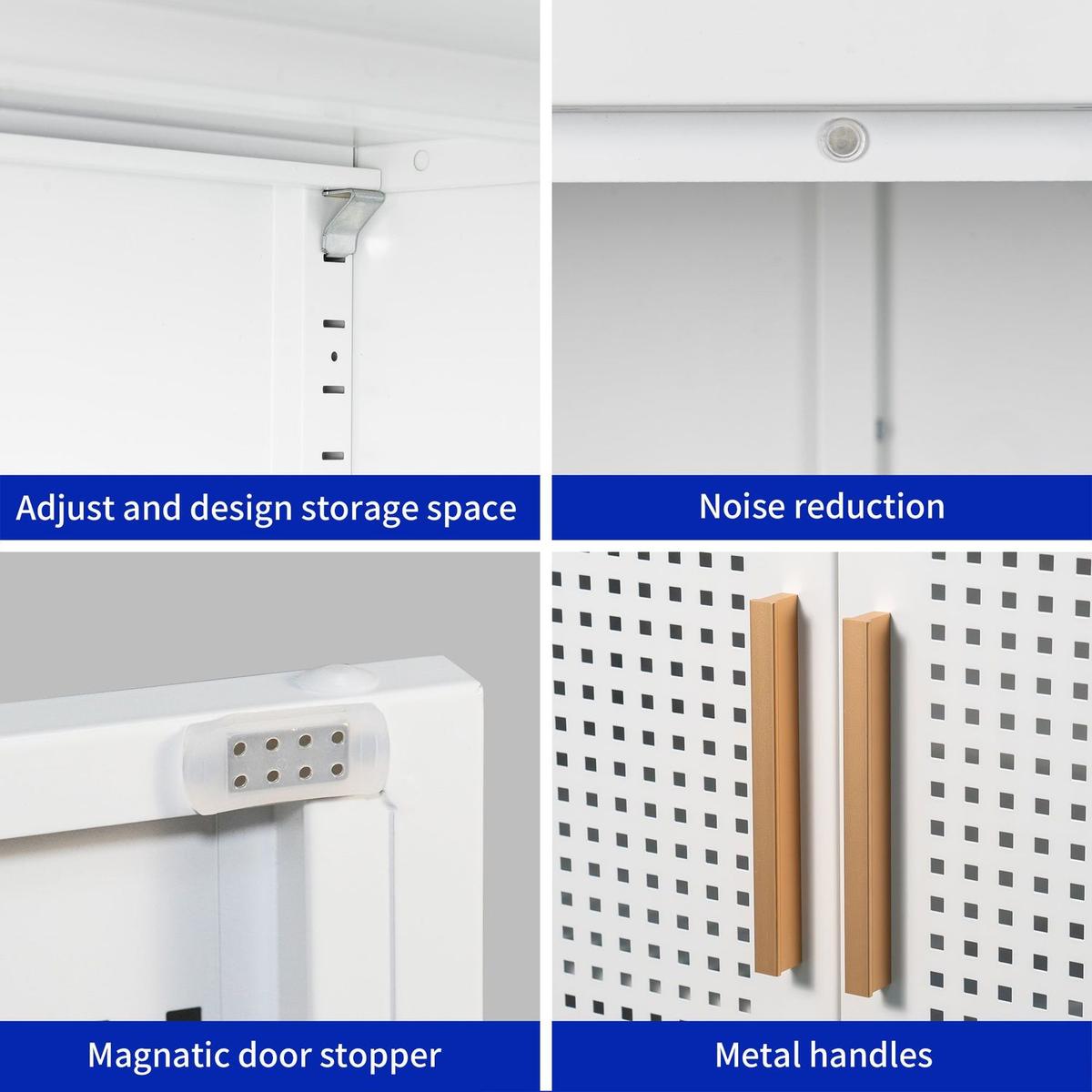 Metal Storage Cabinet with 2 Doors and 2 Adjustable Shelves, Steel Lockable Garage Storage Cabinet, Metal File Cabinet for Home Office School Gym, White