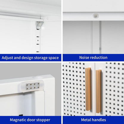 Metal Storage Cabinet with 2 Doors and 2 Adjustable Shelves, Steel Lockable Garage Storage Cabinet, Metal File Cabinet for Home Office School Gym, White