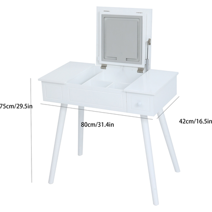 Vanity Desk Set with LED Lighted Mirror & Power Outlet, Flip Top Makeup Vanity Table with Drawers & Cabinet, for Bedroom, Bathroom