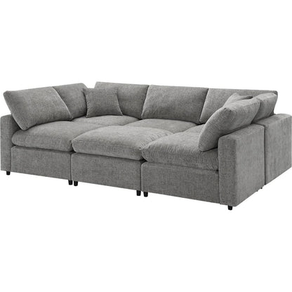 130x65" Modern Modular Cloud Sofa Bed, 6 Seat Chenille Sectional Couch Set with Ottoman,Free Combination,Convertible U Shaped Sleeper Sofa for Living Room, Apartment, 3 Colors