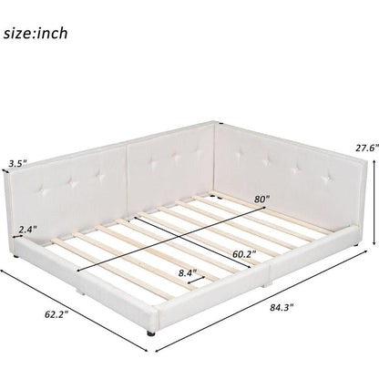 Upholstered Queen Size platform bed with USB Ports, Beige