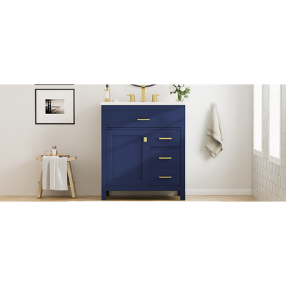 30-Inch Blue Bathroom Vanity with Ceramic Sink and Ample Storage - Ideal Choice for Small Bathrooms