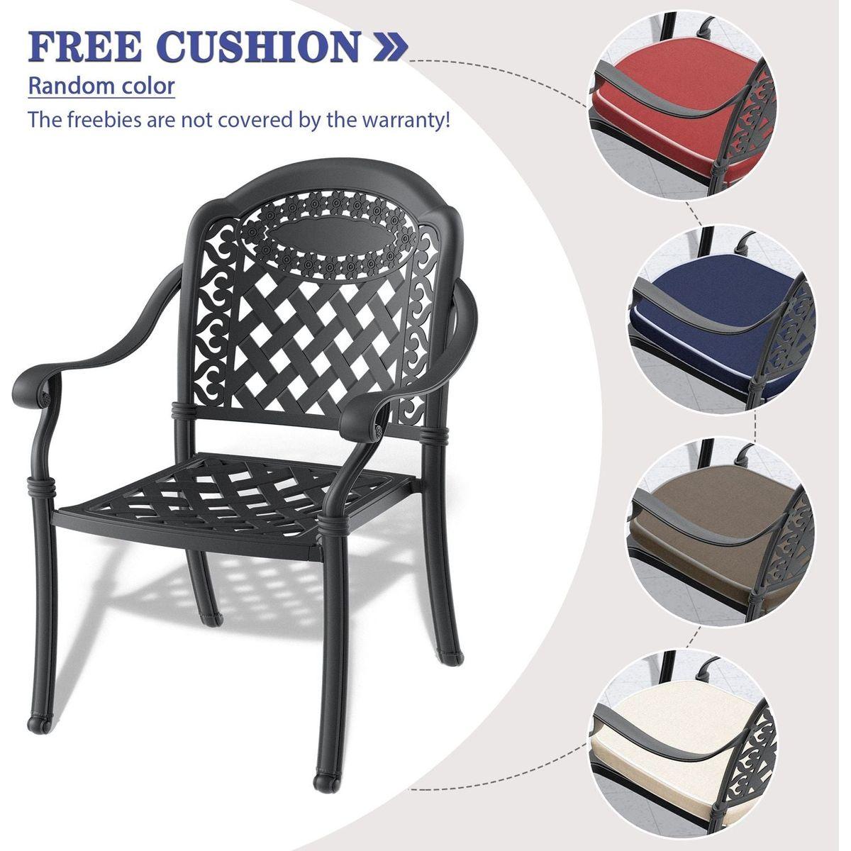 Cast Aluminum Patio Dining Chair 2PCS With Black Frame and Cushions In Random Colors