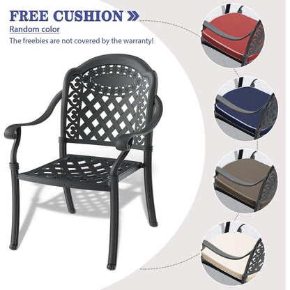 Cast Aluminum Patio Dining Chair 2PCS With Black Frame and Cushions In Random Colors