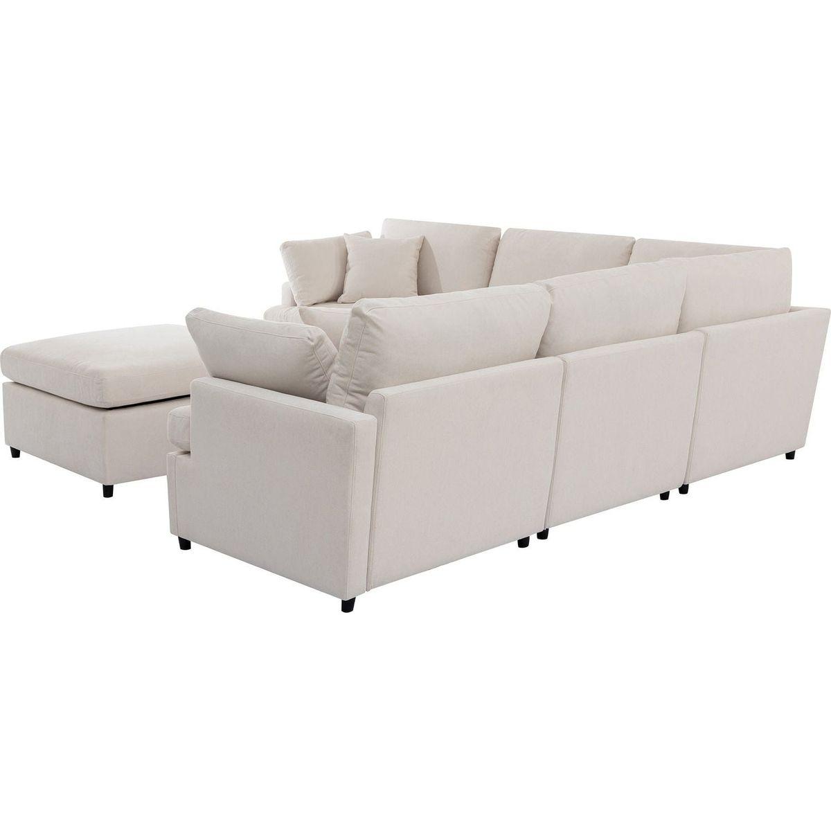 Modern Large U-Shape Sectional Sofa, with Removable Ottomans for Living Room (6-Seater)