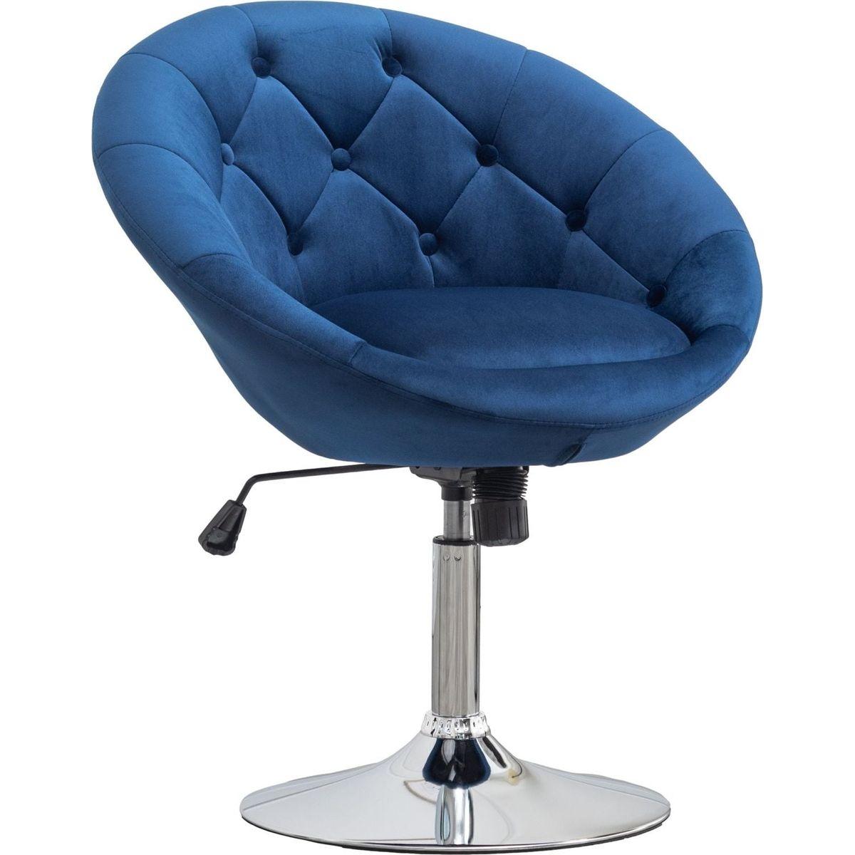 Noas Velvet Upholstered Tufted Back Swivel Accent Chair, Blue