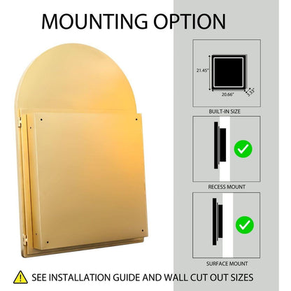 24x36 Inch Arched Recessed Medicine Cabinet, Metal Framed Bathroom Wall Cabinet with Mirror and Adjustable Shelves, Wall Mirror with Storage for Bathroom, Matte Gold