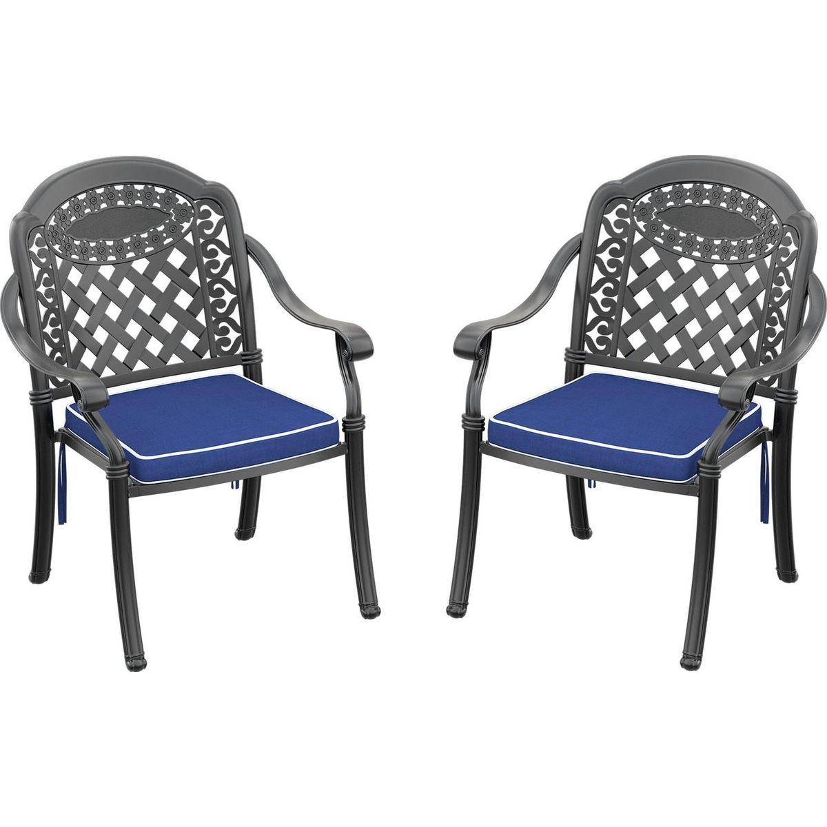 Cast Aluminum Patio Dining Chair 2PCS With Black Frame and Cushions In Random Colors