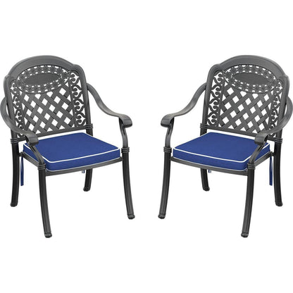 Cast Aluminum Patio Dining Chair 2PCS With Black Frame and Cushions In Random Colors