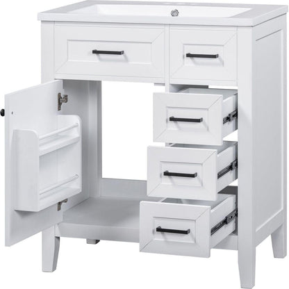 30" Bathroom Vanity with Sink Combo, White Bathroom Cabinet with Drawers, Solid Frame and MDF Board