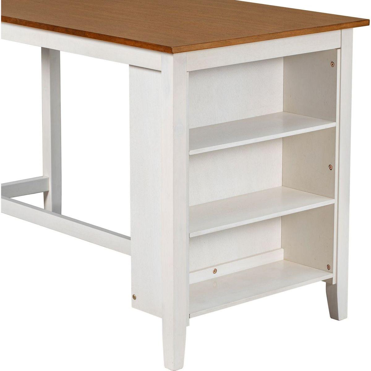 5 Pieces Counter Height Rustic Farmhouse Dining Room Wooden Bar Table Set with 4 Chairs, White