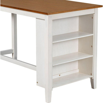 5 Pieces Counter Height Rustic Farmhouse Dining Room Wooden Bar Table Set with 4 Chairs, White
