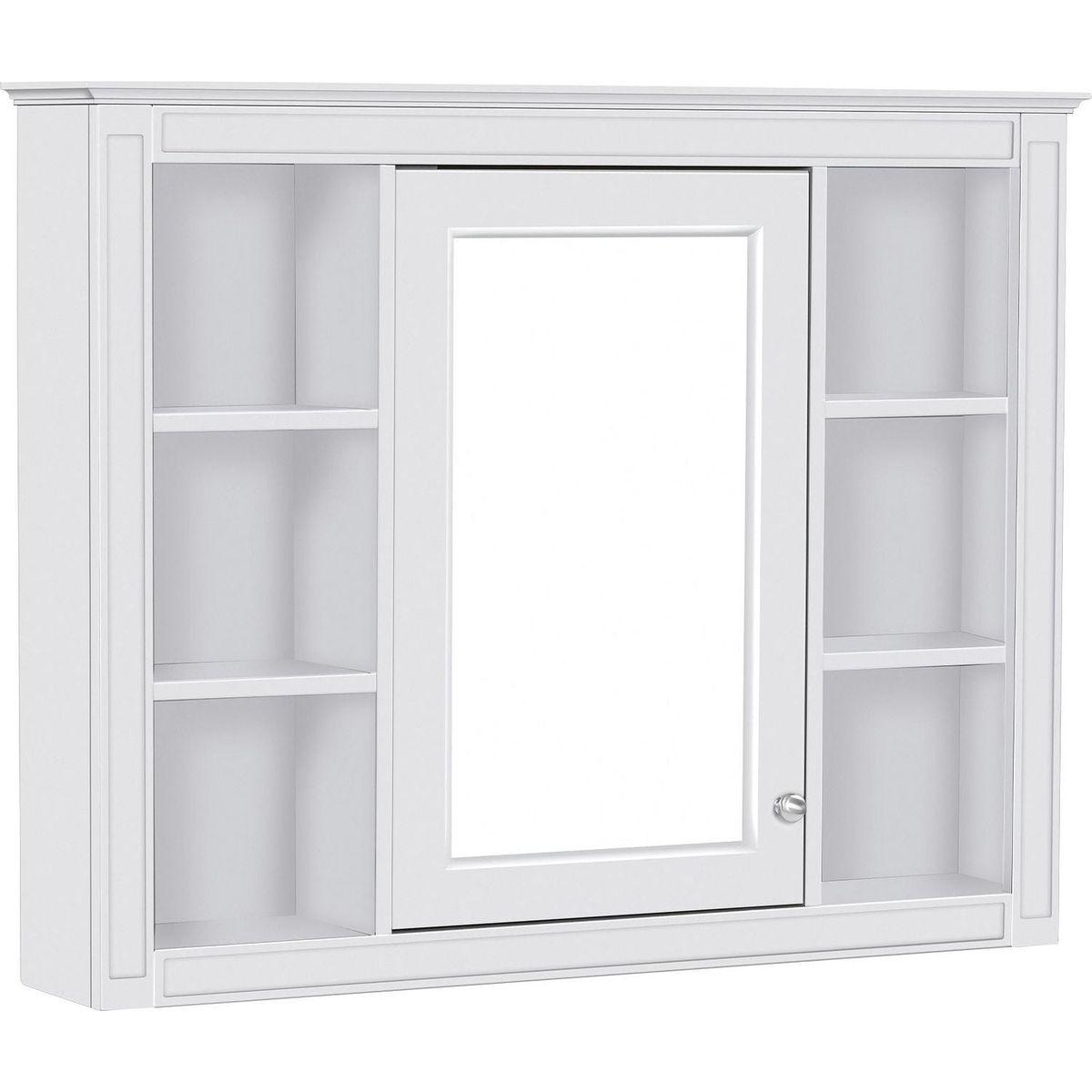 35" x 27.5" Medicine Cabinet, Wall Mounted Bathroom Storage Cabinet, Modern Bathroom Wall Cabinet with Mirror, Mirror Cabinet with 6 Open Shelves (Not Include Bathroom Vanity)