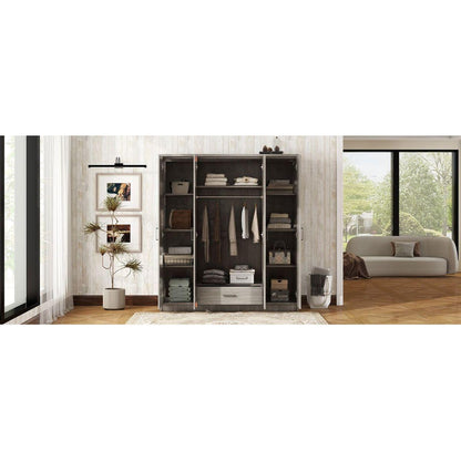4-Door Wardrobe with 1 Drawer, Gray