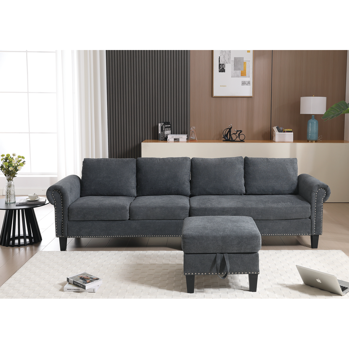 Convertible Sectional Sofa with Storage,L-shaped sofa,Four-seater sofa,Modern Linen Fabric Sectional Couches for Living Room,Gray