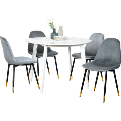 Lassan Contemporary 5-Piece Dining Set, White Round Dining Table with 4 Chairs