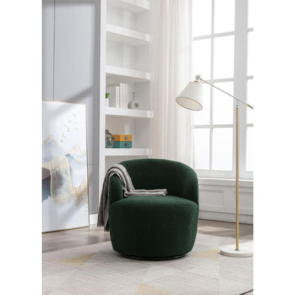 Teddy Fabric Swivel Accent Armchair Barrel Chair With Black Powder Coating Metal Ring,Dark Green