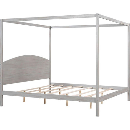 King Size Canopy Platform Bed with Headboard and Support Legs, Grey Wash