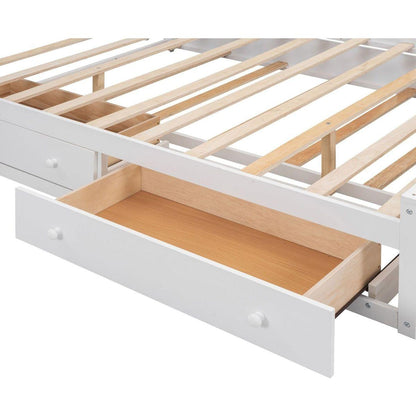 Queen Size Wooden Bed With All-in-One Cabinet, Shelf and Sockets, White