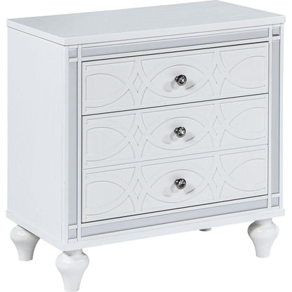 Contemporary Nightstands with mirror frame accents, Bedside Table with two drawers and one hidden drawer, End Table with Crystal Pull for Living Room,Bedroom, White