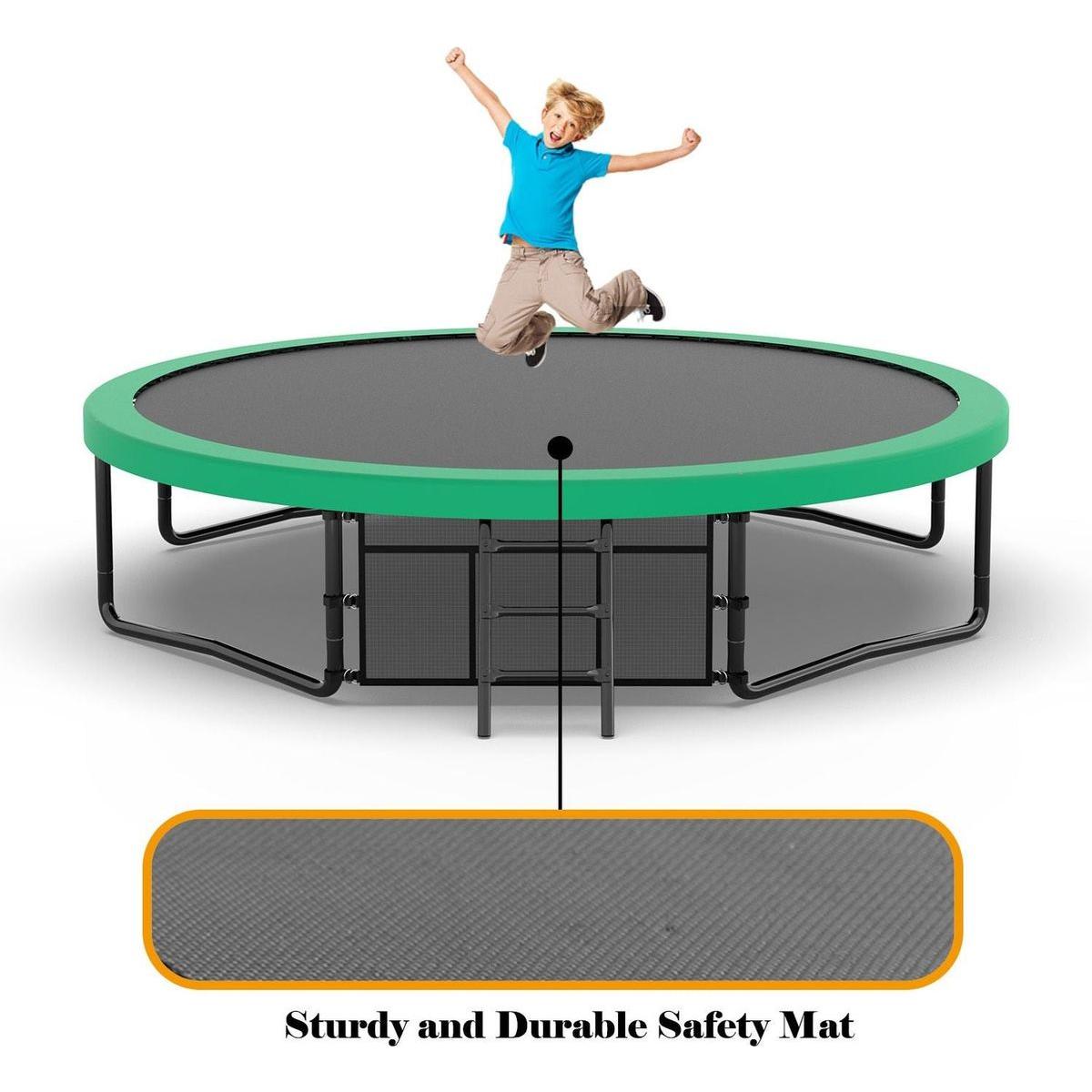 12FT Recreational Kids Trampoline with Safety Enclosure Net & Ladder, Outdoor Recreational Trampolines