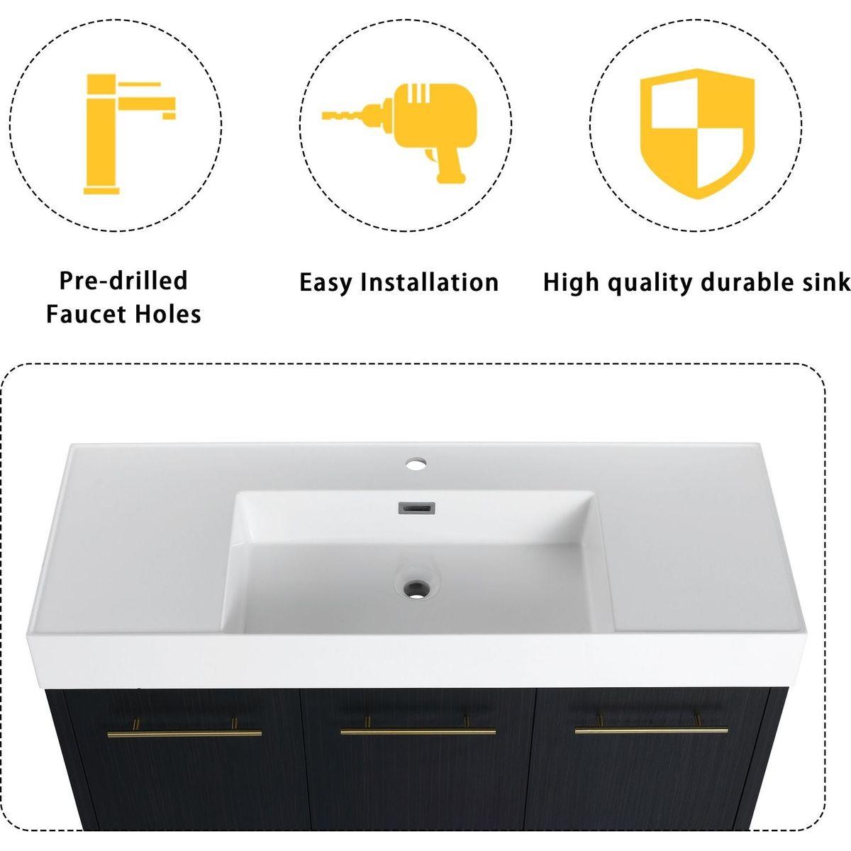 48 Inch Freestanding Bathroom Vanity with Resin Sink, With Soft Closing Door, KD-Package