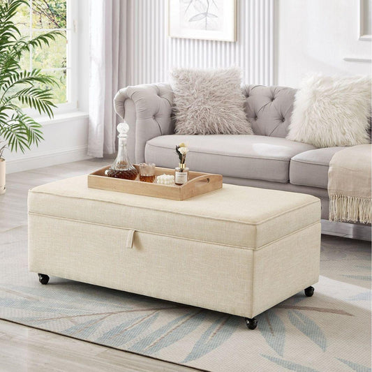 Modern Large Comfort Sofa Ottoman with Storage, Modular Sectional Storage Ottoman With Wheels For Living Room,Lounge Ottoman, Couch Storage Ottoman,Large Storage Ottoman Bench -Oatmeal/Linen color