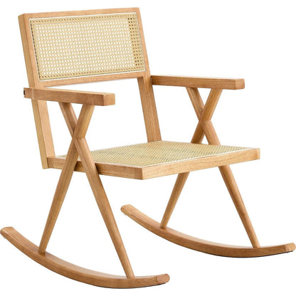 Solid wood+imitation rattan rocking chair allows you to relax quietly indoors and outdoors, enhancing your sense of relaxation, suitable for balconies, gardens, and camping sites