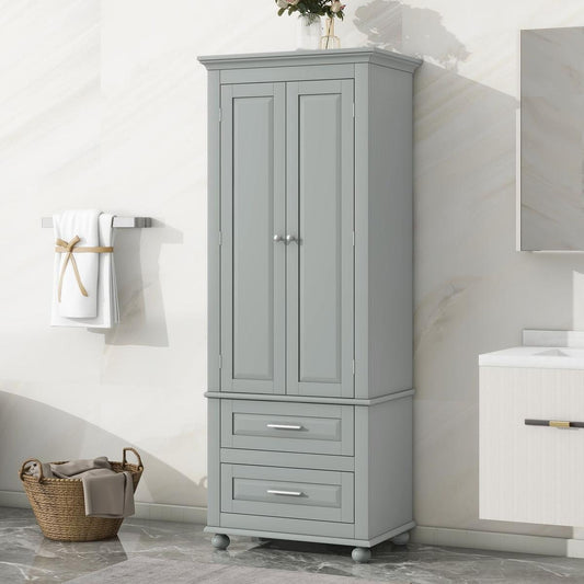 Tall Storage Cabinet with Two Drawers for Bathroom/Office, Grey