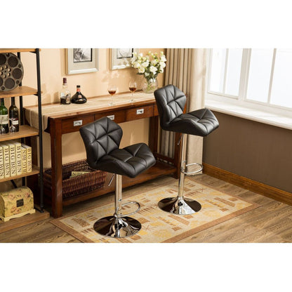 Glasgow Contemporary Tufted Adjustable Height Hidraulic Bar Stools, Set of 2, Black - Streamdale Furniture