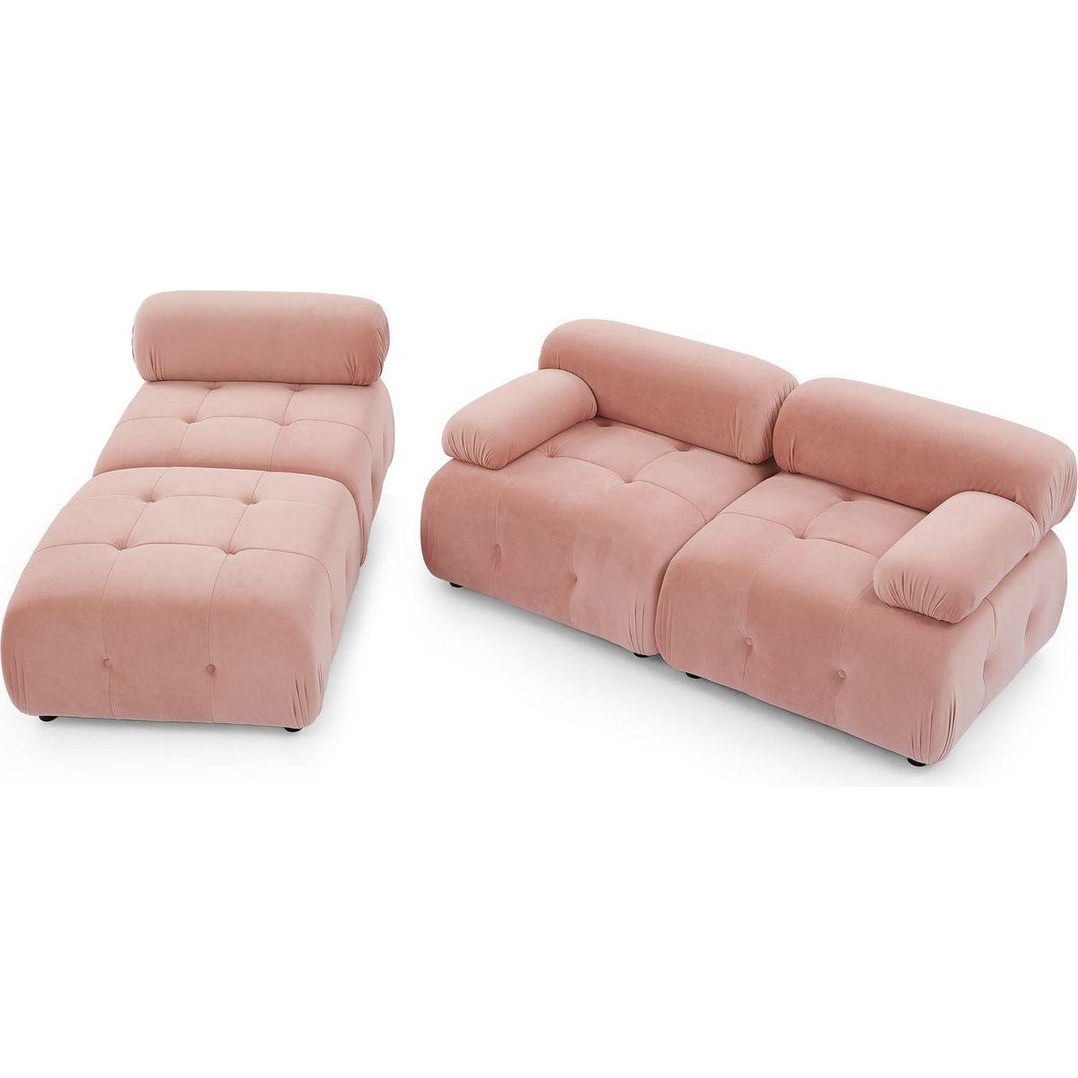 Modular Sectional Sofa, Button Tufted Designed and DIY Combination,L Shaped Couch with Reversible Ottoman, Pink Velvet