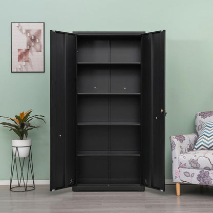 High Storage Cabinet with 2 Doors and 4 Partitions to Separate 5 Storage Spaces, Home/ Office Design