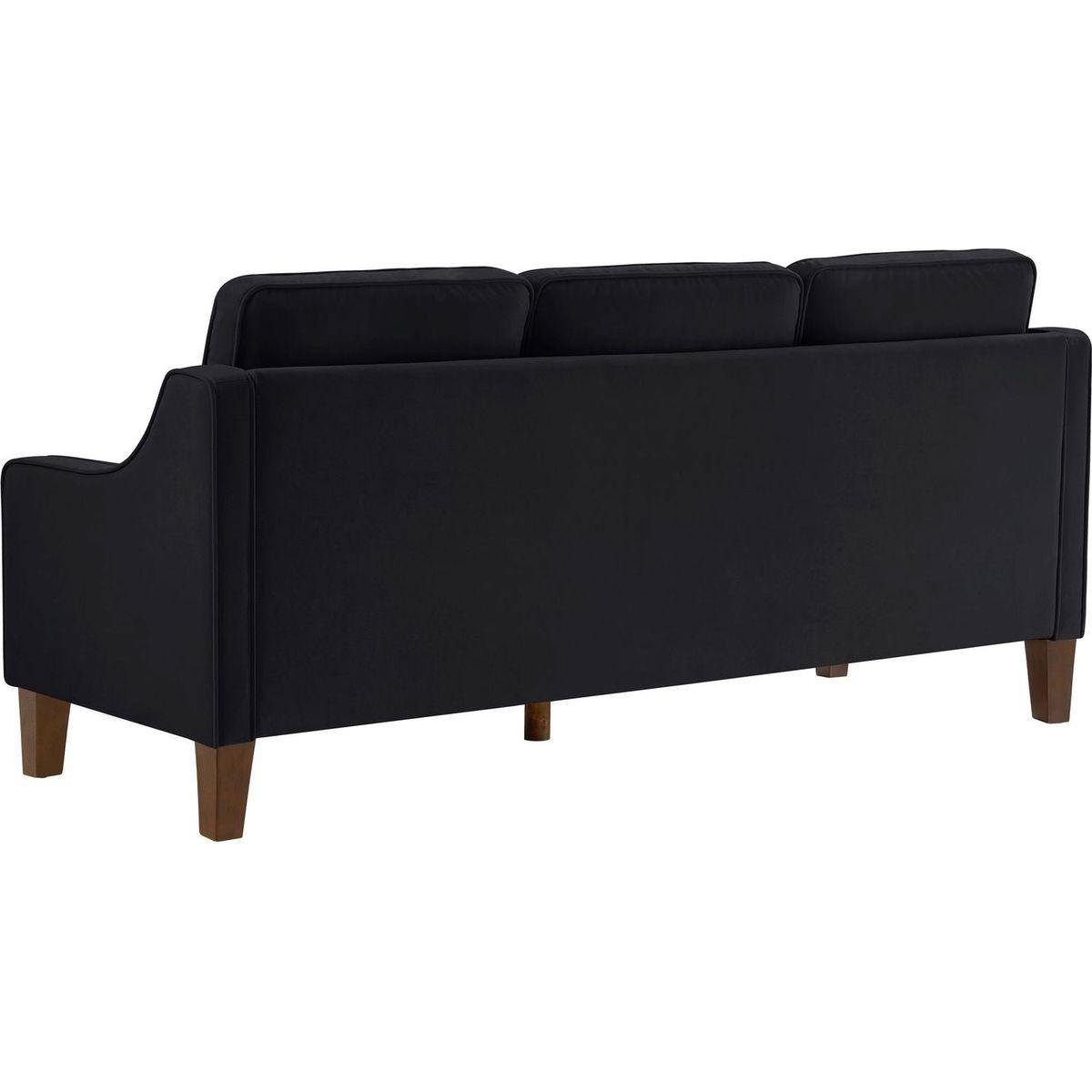 Modern 3 Piece seat Sofa Couch with Scooped Armrest/Wood legs,Upholstered Velvet 3-seat Sofa with Removable Cushions for Livingroom Bedroom,Black