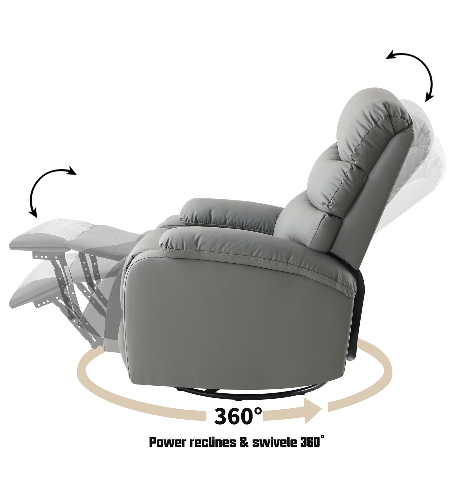 Large Manual Recliner Chair for Living Room,Lying flat at 150 degrees,Cat scratch fabric,Light gray