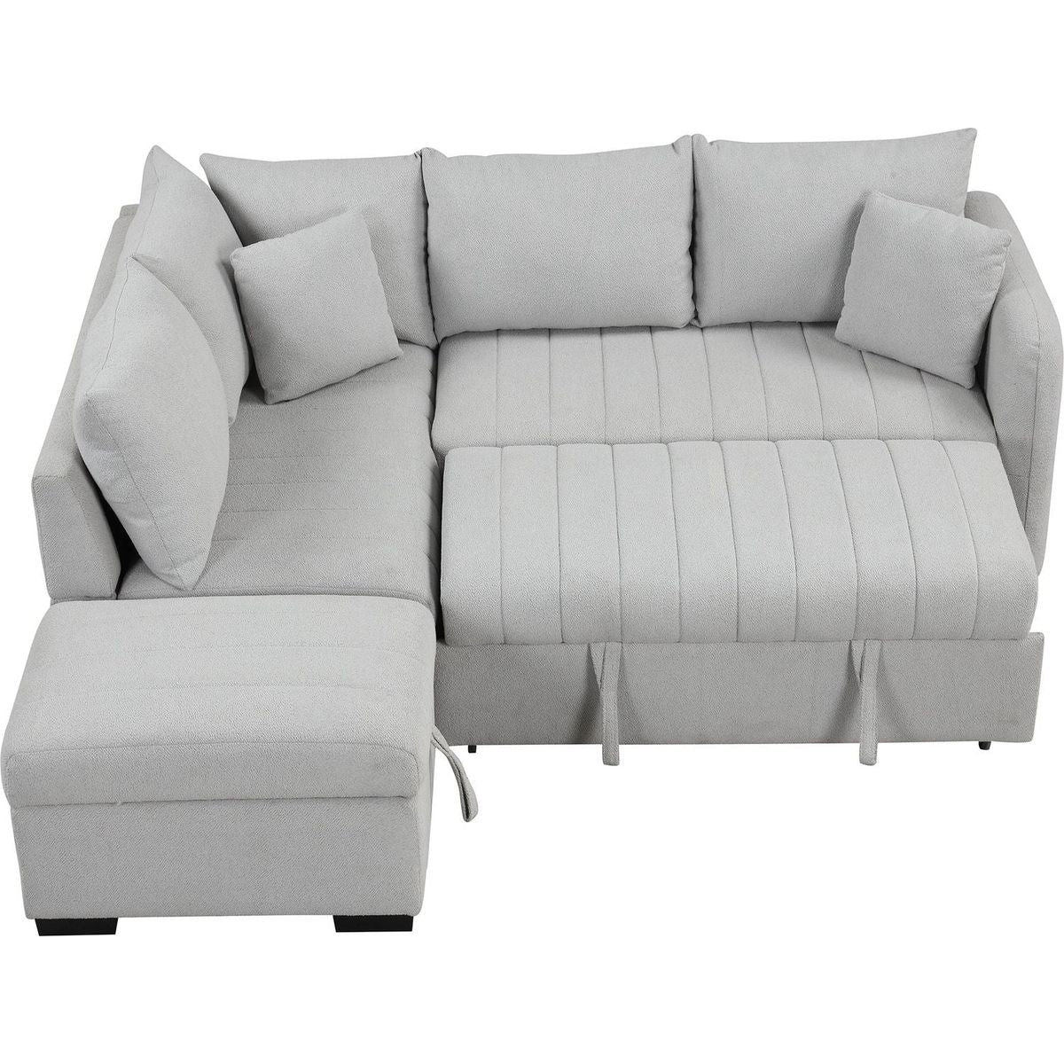 82.6" L-shaped Sectional Pull Out Sofa Bed Sleeper Sofa with Two USB Ports, Two Power Sockets and a Movable Storage Ottoman, Gray
