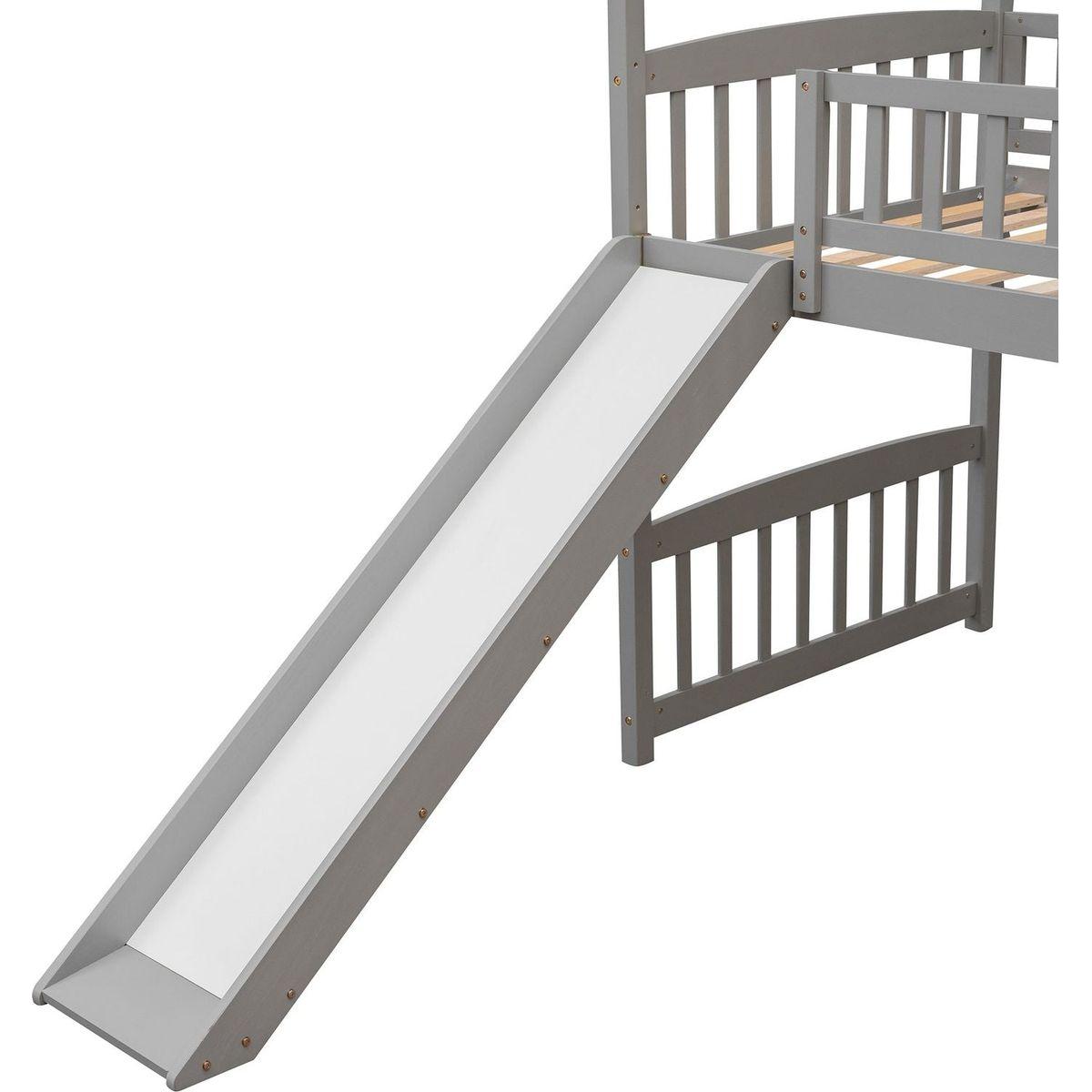 Twin Loft Bed with Slide, House Bed with Slide,White