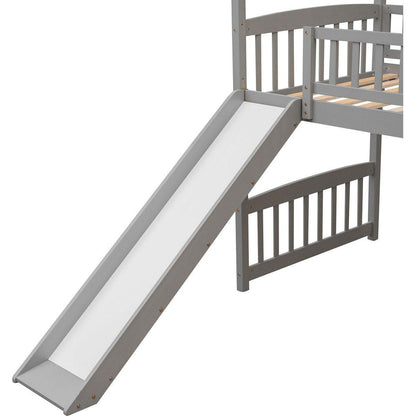 Twin Loft Bed with Slide, House Bed with Slide,White