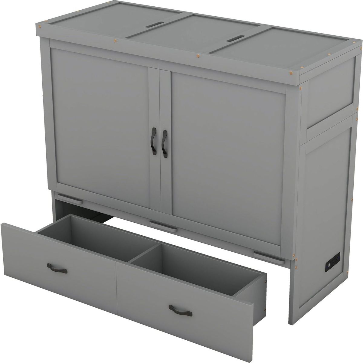 Full Size Murphy Bed with USB Port and a Large Drawer, Gray