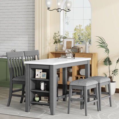 5-piece Counter Height Dining Table Set with Built-in Storage Shelves,Grey(OLD SKU W504S00143)