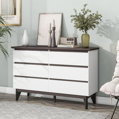 6-Drawer Double Dresser with Wide Drawers,White Dresser for Bedroom, Wood Storage Chest of Drawers for Living Room Hallway Entryway, 47.2" W x 15.74" D x 30 .7"H