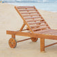 Outdoor Folding Chaise Lounge Chair Recliner with Wheels, Acacia Wood Frame - Teak Color