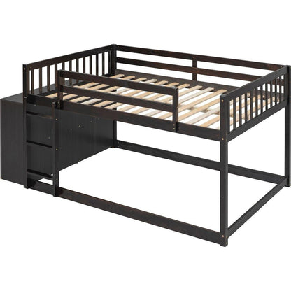 Full over Full Bunk Bed with 4 Drawers and 3 Shelves-Espresso
