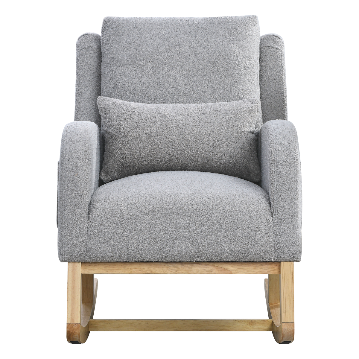 27.5" W Modern Accent High Back Living Room Casual Armchair Rocker with One Lumbar Pillow, Two Side Pockets, Teddy.