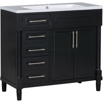 36" Bathroom Vanity with Top Resin Sink, Freestanding Bathroom Storage Cabinet with 2 Drawers and a Tip-out Drawer, Solid Wood Frame Vanity Set, Height Adjustable Shelf