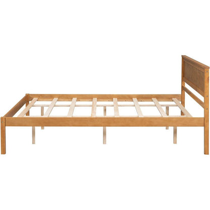 Platform Bed Frame with Headboard, Wood Slat Support, No Box Spring Needed, Queen, Oak