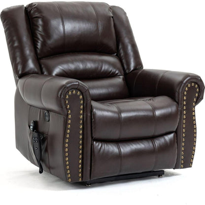 Power Lift Recliner Chair Heat Massage Dual Motor Infinite Position Up to 350 LBS, Faux Leather, Heavy Duty Motion Mechanism with USB Ports, Brown