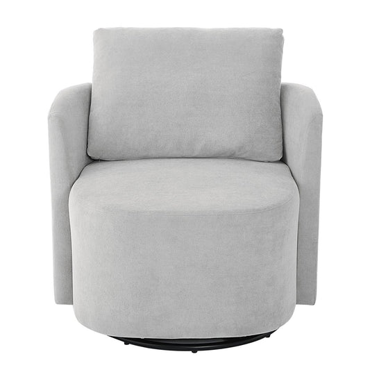 Modern 360° Swivel Accent Barrel Armchair in Grey Chenille, 29.9' Upholstered with Curved Design for Living Room, Bedroom, Office, and Hotel