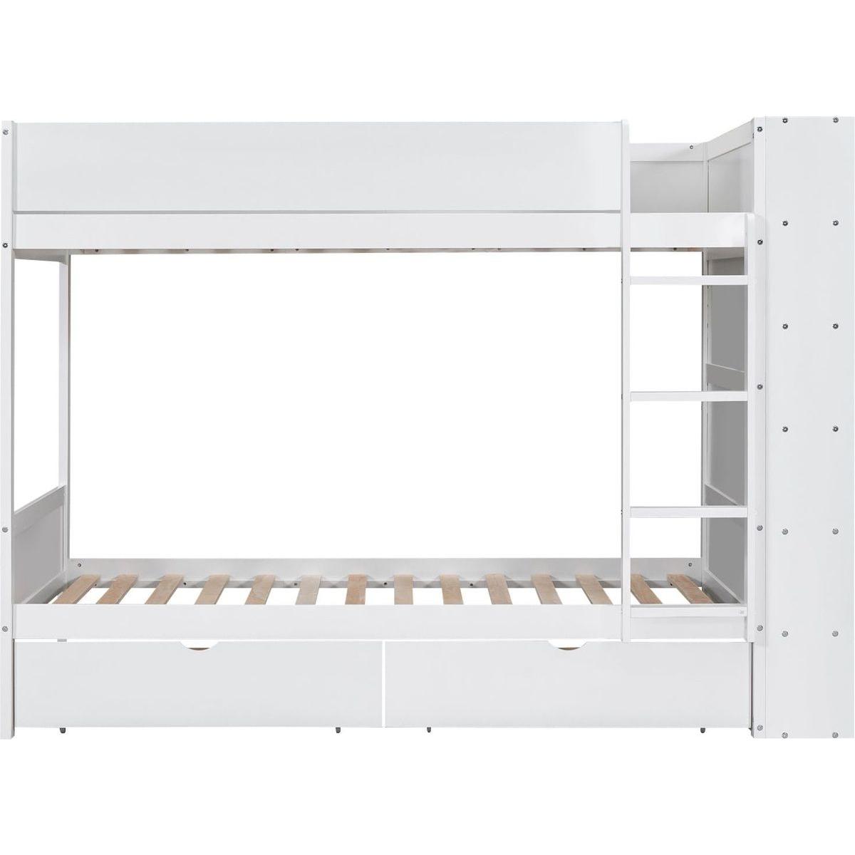 Twin over Twin Bunk Bed With 2 Drawers and Multi-layer Cabinet, White