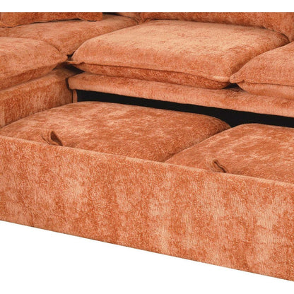 82.67"Convertible Sofa Bed Sectional Sofa Sleeper L-shaped Sofa with a Storage Ottoman,Two Pillows, Two Power Sockets and Two USB Ports for Living Room, Orange
